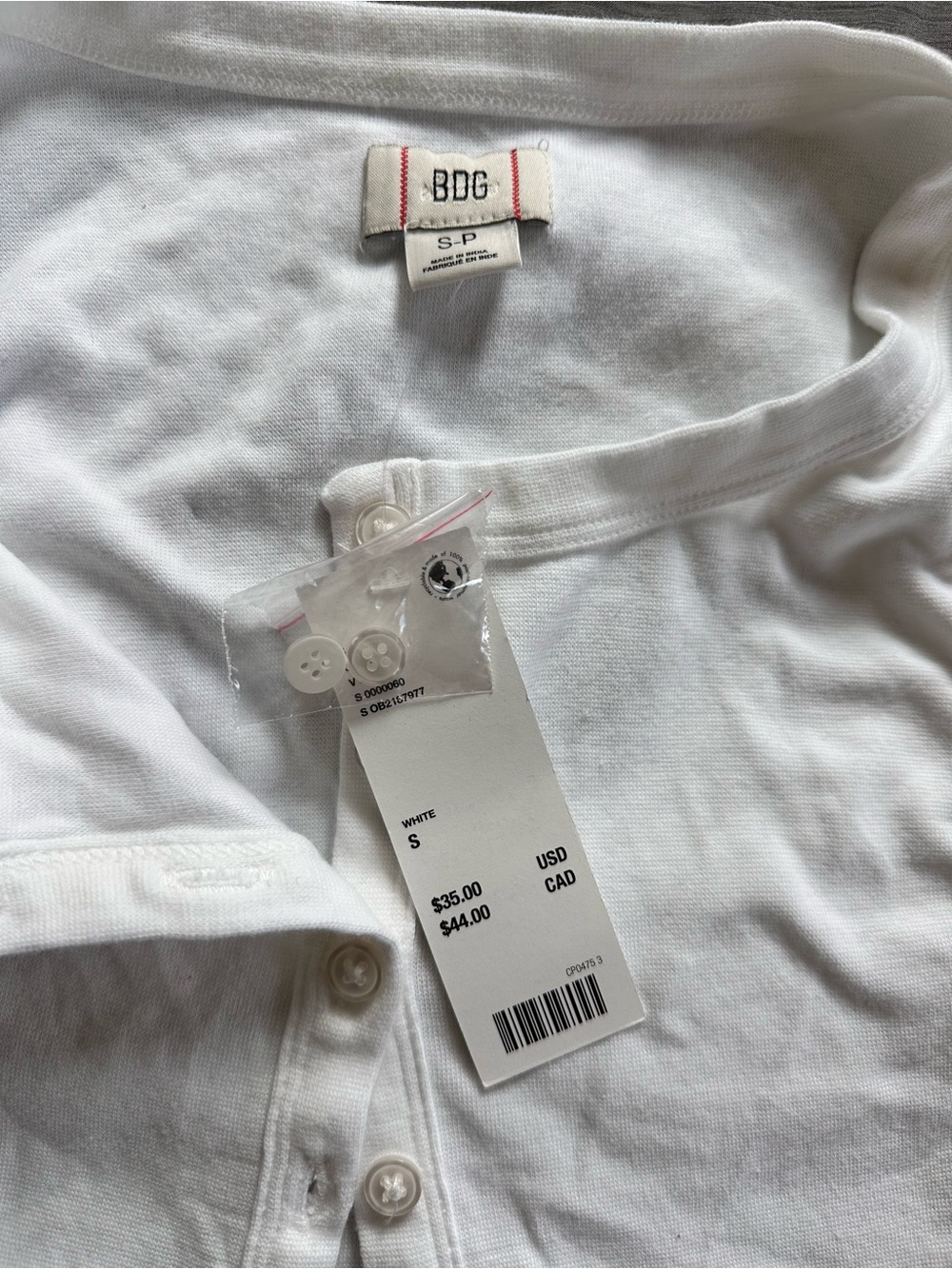 BDG White Ribbed Button-Front Tank - Picture 2 of 3